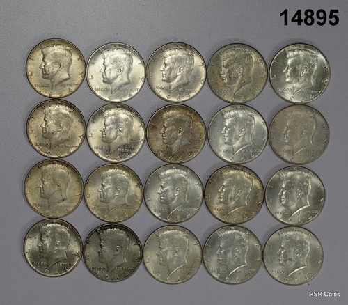 90% SILVER XF-BU KENNEDY HALF DOLLAR ROLL OF 20 COINS! #14895 | eBay