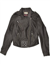 Naf Naf Womens Leather Jacket Eu 36 Small Black Leather Ag01
