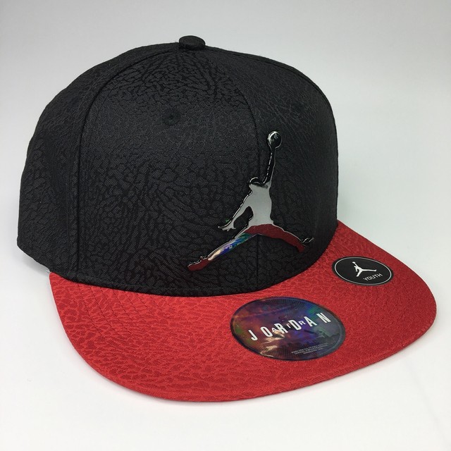 Nike Air Jordan Black Red Baseball Cap Hat Boys Size 8/20 Chrome Logo ...