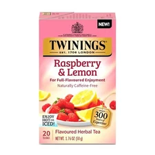 20ct - Twinings Raspberry & Lemon Flavored Herbal Tea, Individual Tea Bags