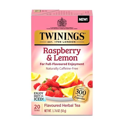 2 Pack - Twinings Raspberry & Lemon Flavored Herbal Tea Individual Bags - 20 ct