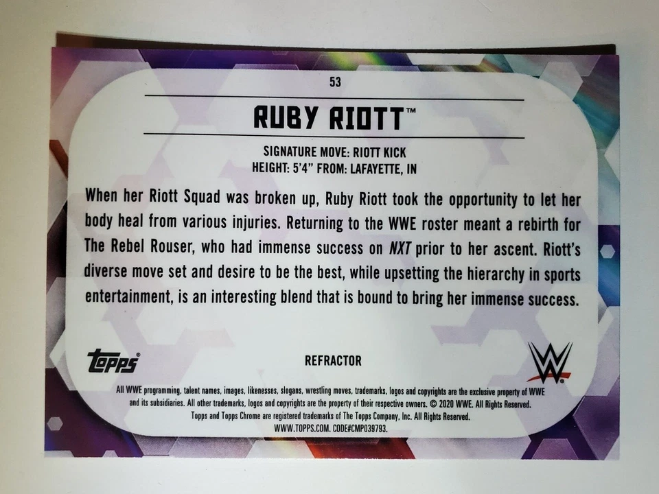 2020 Topps Chrome WWE REFRACTOR - #53 RUBY RIOTT - Image 2 of 2