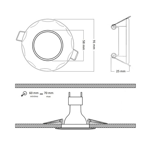PORTA FARETTO INCASSO ORIENTABILE e FISSO LAMPADINE LED GU10 MR16 controsoffitto - Foto 21 di 128