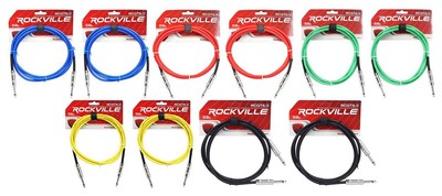 10 Rockville 6' 1/4'' TS-1/4'' TS Guitar/Instrument Cable (5 Colors x 2 of each)