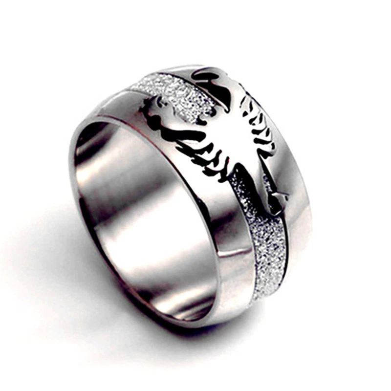 Anillo de joyería para hombre banda punk gótica de acero titanio escorpión plateado de 10 mm talla 7-13 Foto 4 de 4