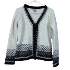Alberto Makali Beaded Knit Navy White Sparkly Cardigan Sweater Size XL