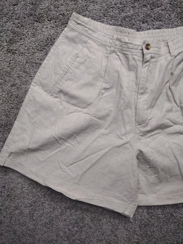 Bermudas para mujer de colección blancas ciervo beige/tostado caqui talla 14 mezcla de lino Y2K Foto 3 de 4