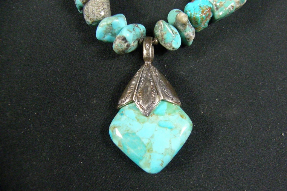 COLLAR PEPITA TURQUESA GRUESA AUDAZ PLATA ESTERLINA BARSA 124 gramos Foto 2 de 4