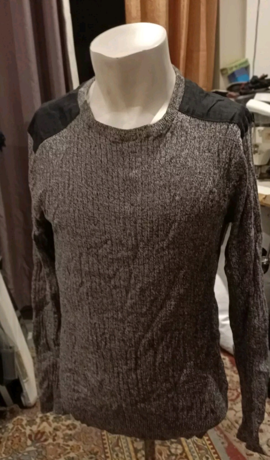 Twistedsoul Men Grey Black Crew neck Knitted Long Sleeve pullover Jumper Size M image 5