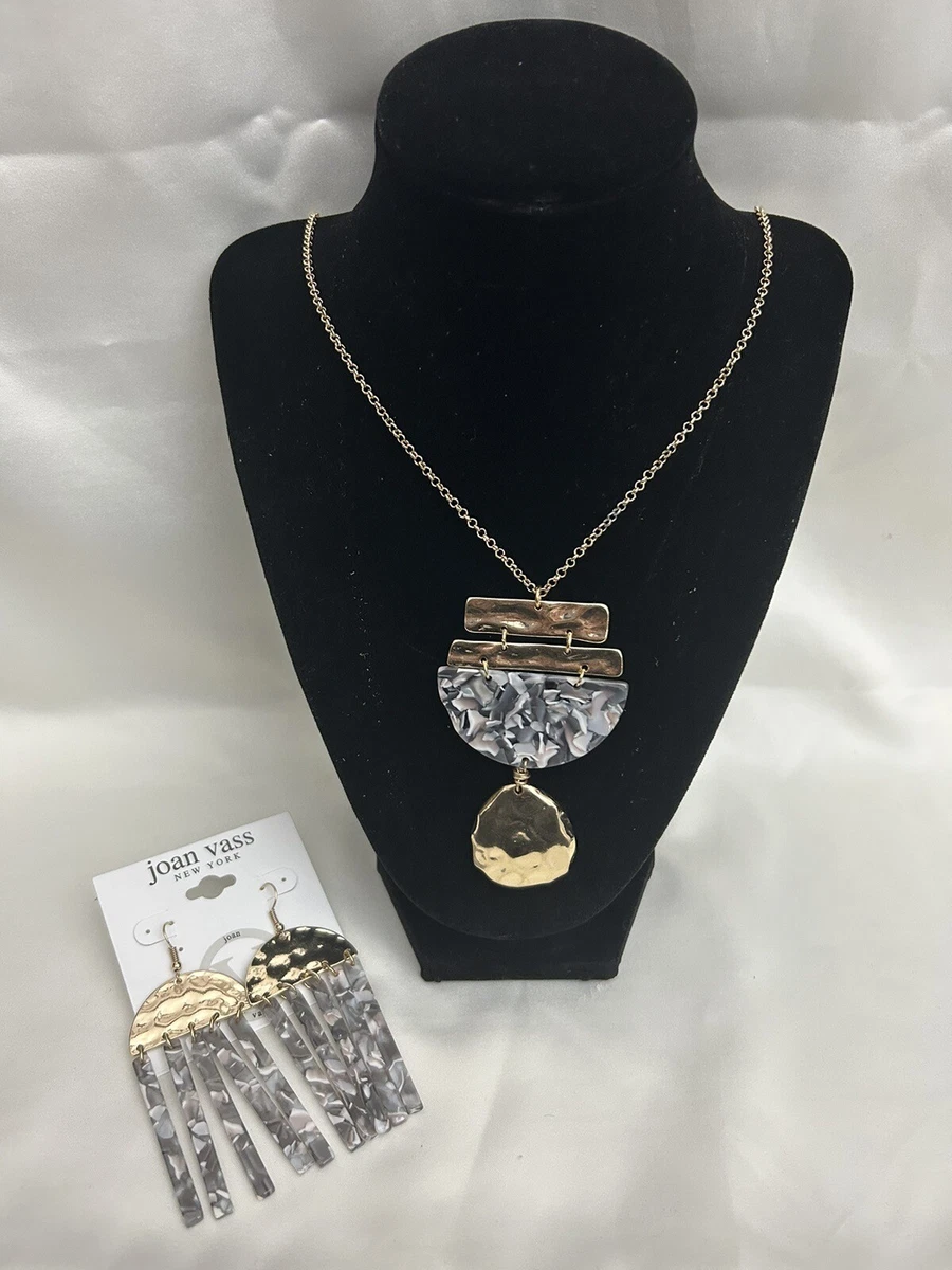 New Set necklace Earrings women Joan Vass Gray Mother Of Pearl