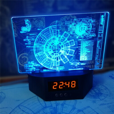 Iron Man Reactor Holographic Clock Night Light LED USB 3D Table
