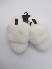 Cuddl Duds Furry White Slip On Slippers Women's Size 5-6
