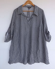 New Autograph Top 18 Womens Blue White Collar Pullover Roll Tab Sleeve Viscose