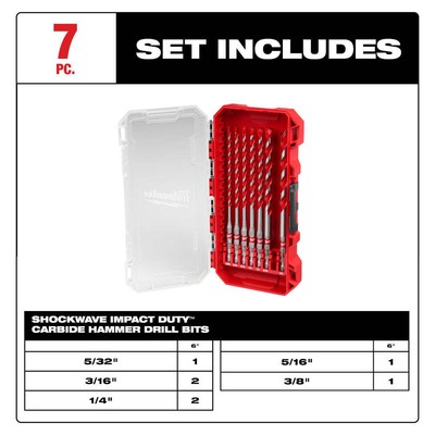 MIlwaukee SHOCKWAVE Carbide Hammer Drill Bit Kit - Red (48209052 