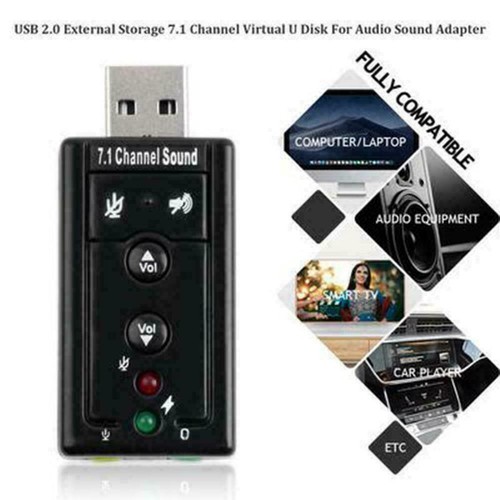 USB PC Laptop To Mic Speaker Headphone 7.1 Channel Audio Adapter Card Sound E1G9 - Afbeelding 4 van 9