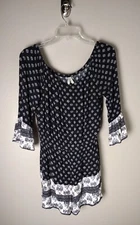 Mudd Black Damask 3/4 Bell Trumpet Sleeve Romper Small