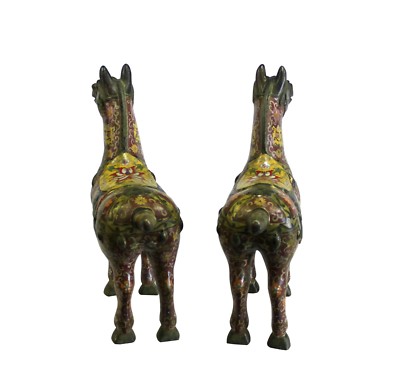 Chinese Pair Brown Enamel Cloisonne Metal Horse Figures cs4089S Chinese Pair Brown Enamel Cloisonne Metal Horse Figures cs4089S