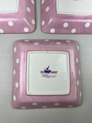 Lot 3 Pampered Chef “Help Whip Cancer” Cute Pink White Polka Dot 7.25" Plates - Picture 6 of 15