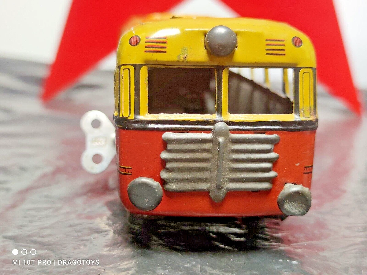 VINTAGE TOY BUS TRAIN TROLLEY WIND UP PORTUGAL 60 s AND KEY