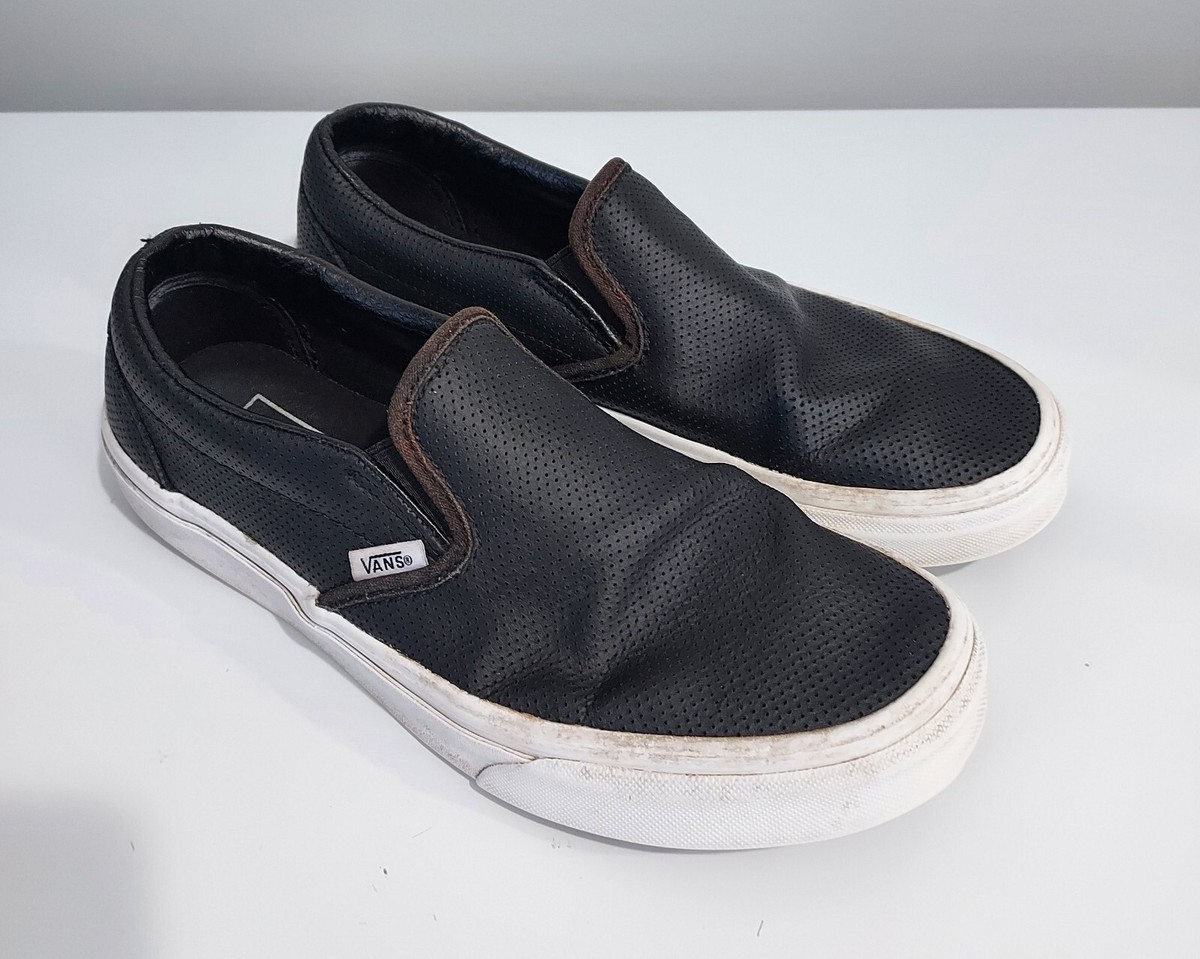 Vans Classic Slip On Shoes Leather Perforated Black Men's 6