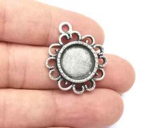 Flower Pendant Bezel, Resin Blank, inlay Mountings, Mosaic Frame, Cabochon Bases