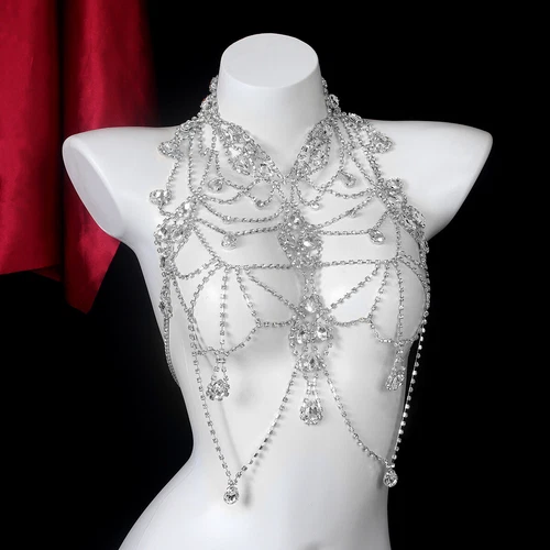 Tassel Rhinestone Body Chain Bra Bling Sexy Bikini Crystal Cover Harness Jewelry - Picture 8 of 8
