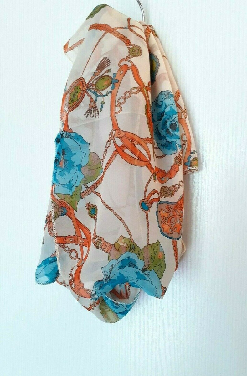 Foulard Imprimé Floral Blanc 195x50 Cm - Toucher Soyeux - Polyester
