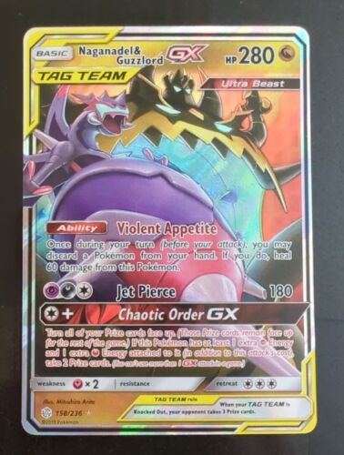💥 Pokemon TCG Naganadel & Guzzlord GX Tag Team Cosmic Eclipse 158 NM Ultra Rare