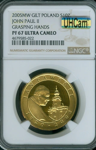 2005 POLAND SILVER GILT 10zl Pope John Paul NGC PF-67 MAC UHCAM Quality ✔️