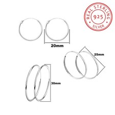 925 Sterling Silver Hoop Sleeper Earrings Hinged Small Large Ear Nose Rings Sets