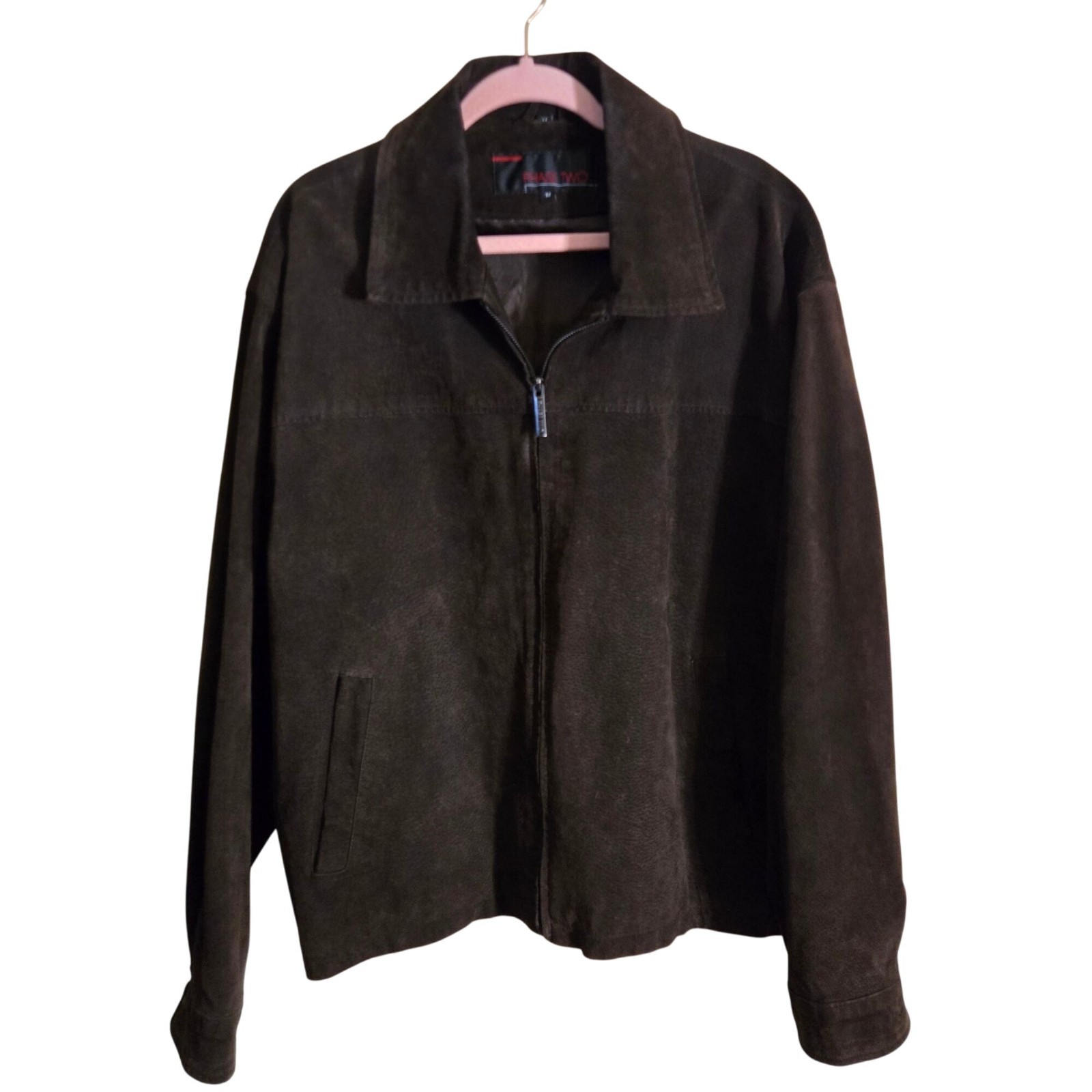 Phase Two Brown Suede Full Zip Collared Pocket Ja… - image 2