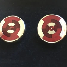 Cufflinks Red Enamel & Shiny Silver Tone VGC By Pink  Round