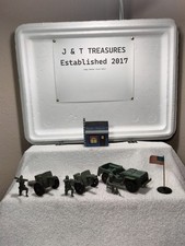 Tim-Mee TIM MEE WWII Military GI s Army Men Jeep, 2 Cannons, Flag 3 Soldiers