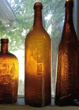 AMERICAN SODA FOUNTAIN CO AMBER BLOB TOP 1890s BOTTLE DRUGSTORE SODA FOUNTAIN