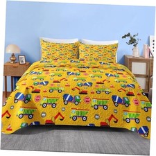 Quilt Set Size, Cartoon Construction Car 3 Pcs Full/Queen Construction Truck