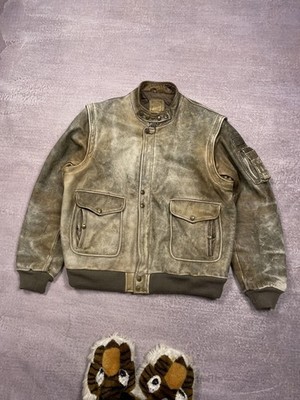 Vintage 90's iXS Avirex Style Faded Flight Aviator Moto Leather Jacket Bomber