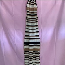 Women’s Striped Halter Maxi Dress, Windsor, Black White And Beige Size M NWT