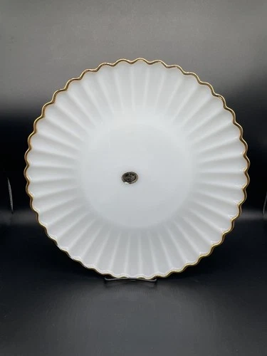 Fire King 1950 Vtg White With Gold Scalloped Ruffle Trim 14" Serving Platter VTG