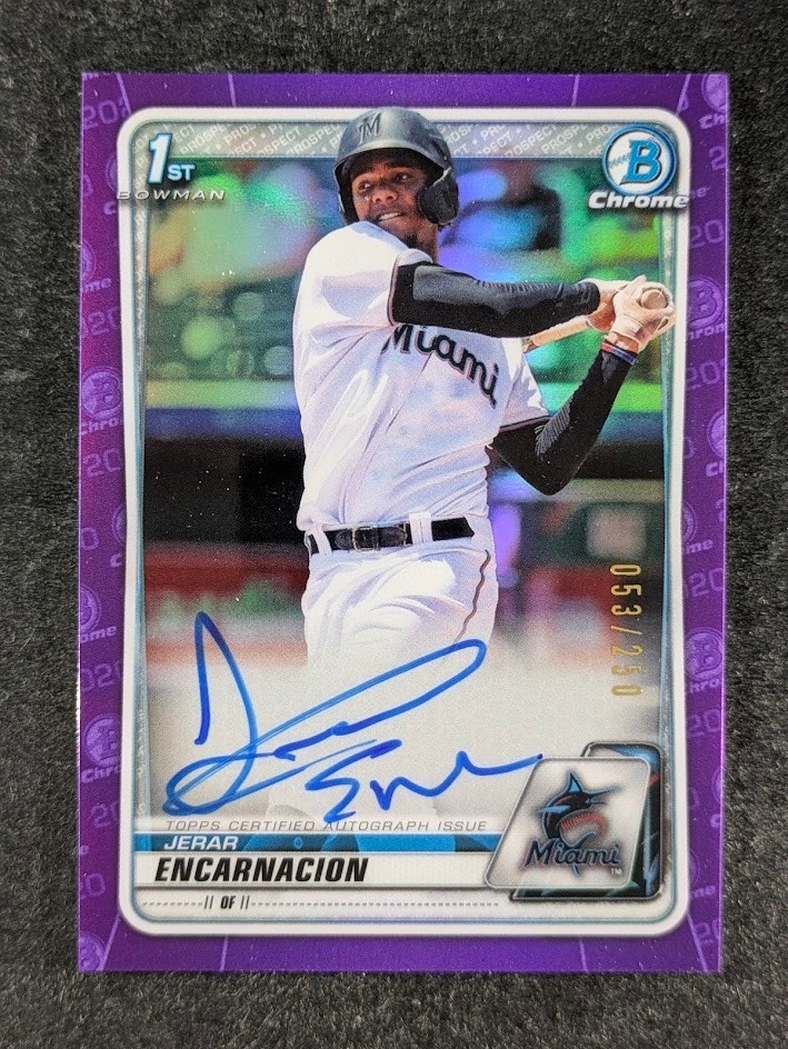 2020 Bowman Chrome JERAR ENCARNACION 53/250 1st Auto Purple Refractor Prospects