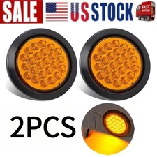 2Pcs 24LED 4" inch Amber Round LED Truck Trailer Stop Turn Tail Brake Light