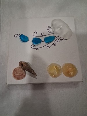 Natural SEA GLASS & Shell 4x4 Canvas Art.  All Original Found In Panama City FL.
