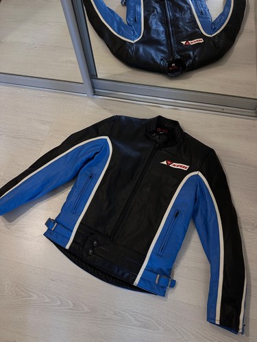 Vintage Dainese Leather Motorcycle Jacket Black/Blue with White Stripes Size 46 - Picture 13 of 15