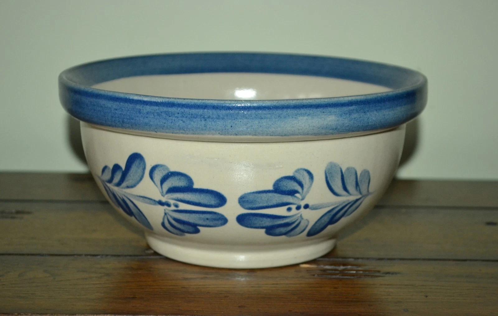 STONEWARE MIXING BOWL BEAUMONT BROTHERS SALT GLAZE FOLK ART LARGE 9" LN