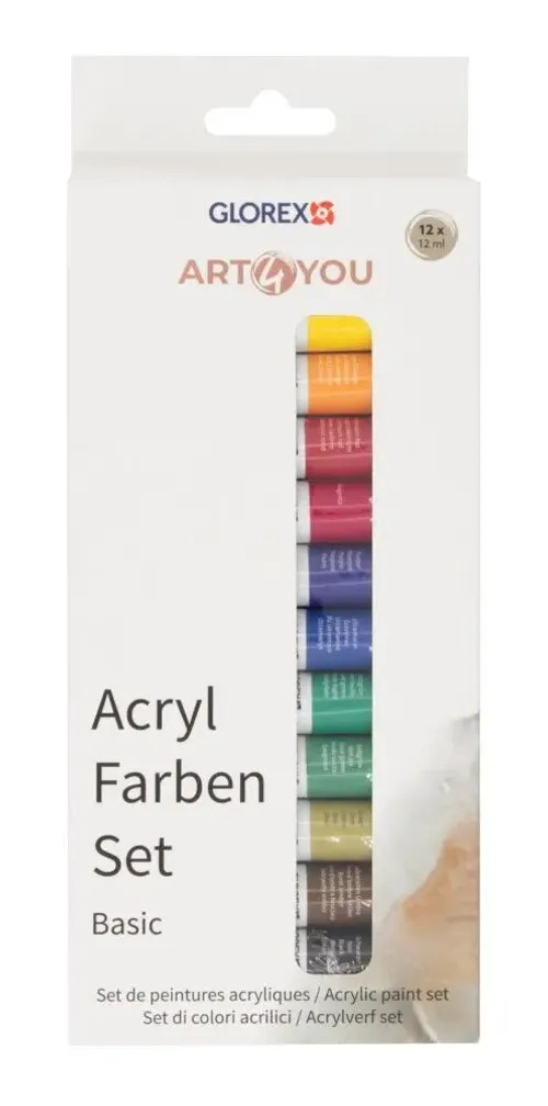 Glorex Mehrfarbig Künstlerfarbe + Bastelfarbe, Acrylfarben-Set Basic 12St,Je.62390100 (12 Ml) - Bild 3