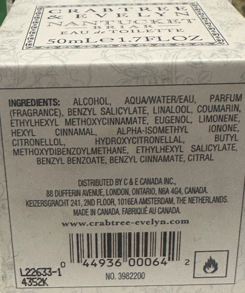 Perfume Crabtree & Evelyn Nantucket Briar Eau de Toilette 1,7 OZ NUEVO Y en caja Foto 4 de 4