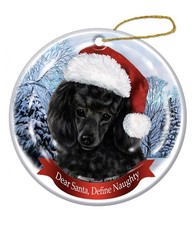 Holiday Pet Gifts Poodle Black Santa Hat Dog Porcelain Christmas Tree Ornament