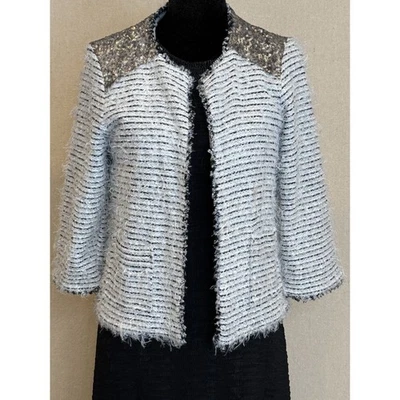 Willow And Clay Sweater Cardigan Black & White Sequins Jersey Lined Fringe GUC - Image 1 of 4