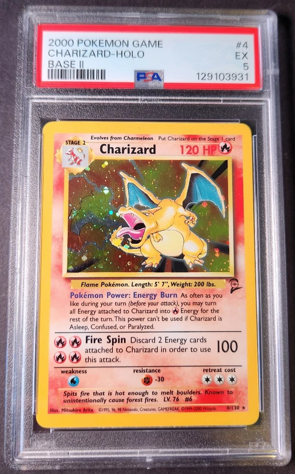 Pokemon TCG Charizard #4/130 Base Set 2, Holographic, Graded PSA 5, EX - Image 3 of 4