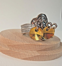 Vintage Norwegian Bunad Ring 830S Silver Gilded Dangling Charms Ethnic Folk 7g