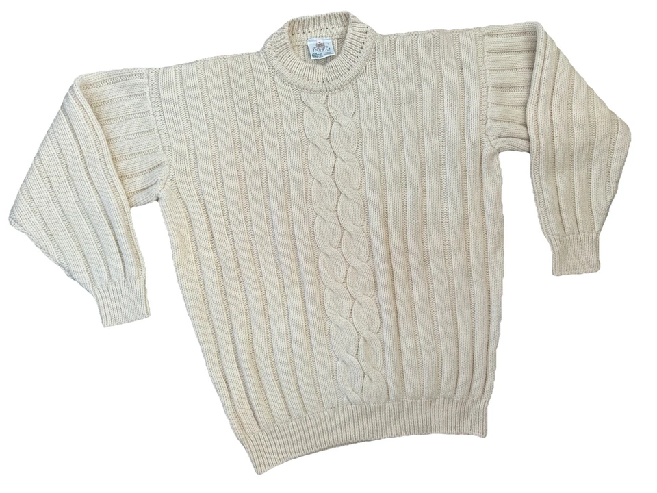 VTG BONNER IRELAND-Cream Cable Knit Wool Fishermans Sweater Mens XL  Heavy Warm - Image 3 of 4